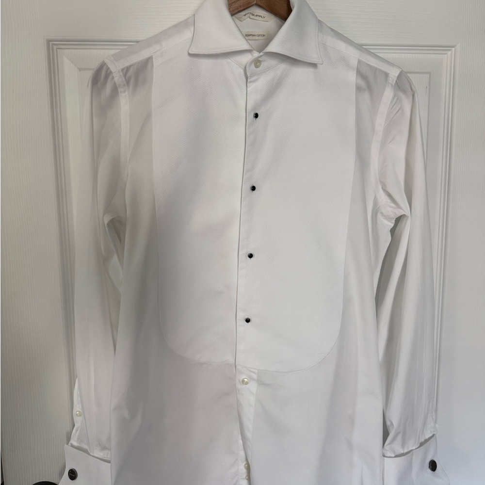 SuitSupply White Tuxedo Shirt | Egyptian Cotton | Slim Fit | 37 / 14.5